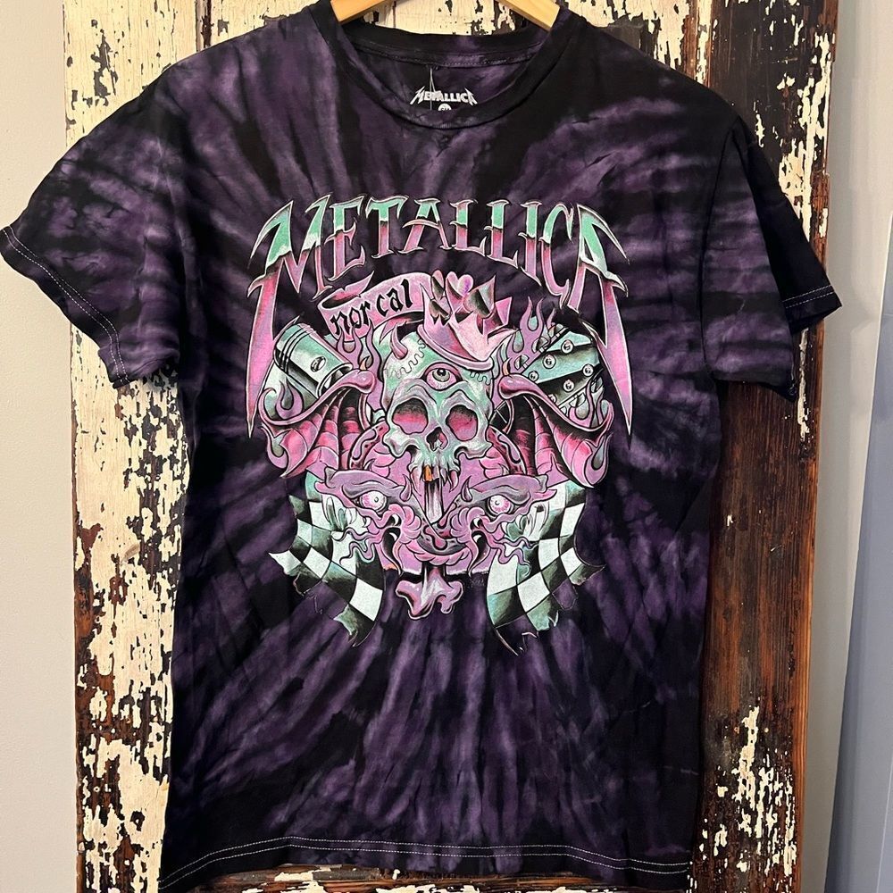 Metallica NorCal vivid purple Tie Dye skull women’s T-shirt. Size small. NWOT.